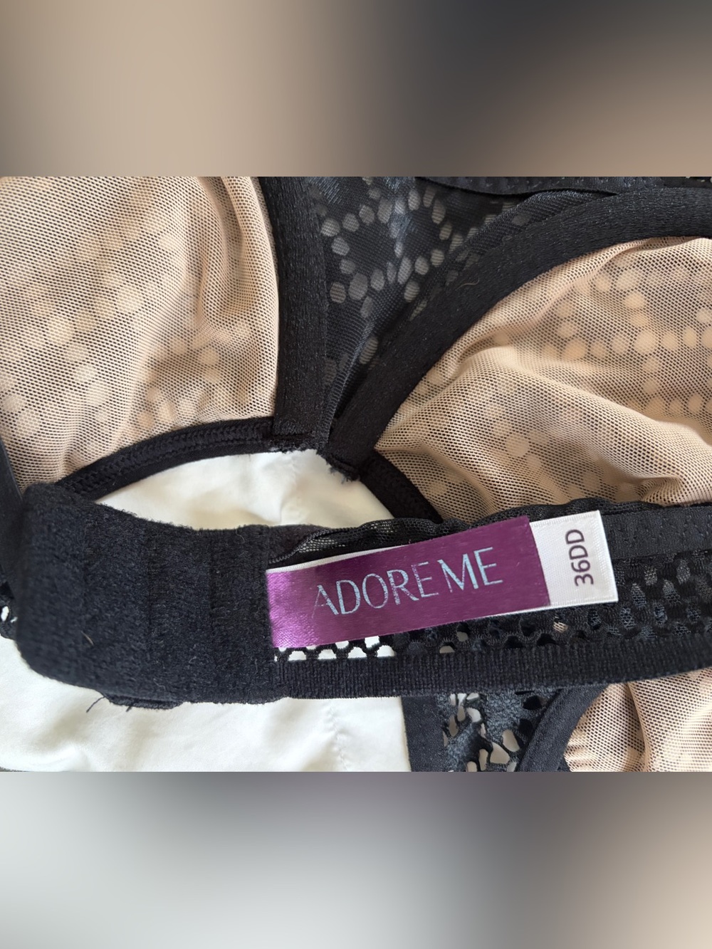 Adore Me Black Lace Overlay Bralette with Nude Lining - Picture 3 of 3